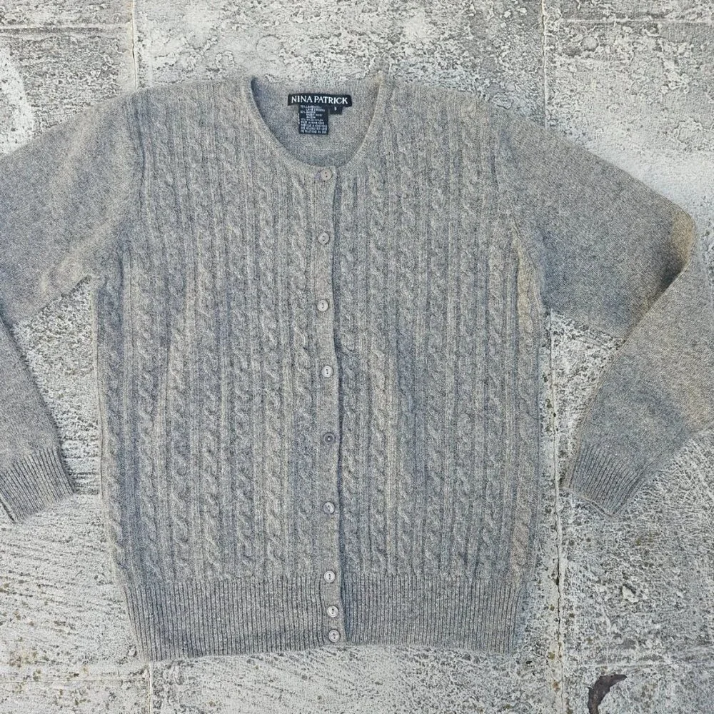 Nina Patrick Women Cardigan Sweater Button Front Gray Lamp Wool Size S - Picture 1 of 9